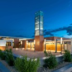 central and unser library tower at night